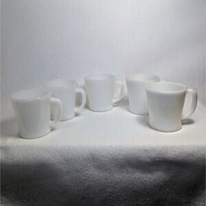 Fire King D Handle Anchor Hocking Mugs Lot Of 5 Cups White